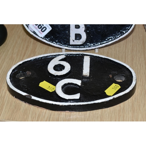 360 - TWO LOCOMOTIVE SHED PLATES, possibly reproductions, 61C (Keith, Banff & Elgin) and 86B (Newport Pill... 