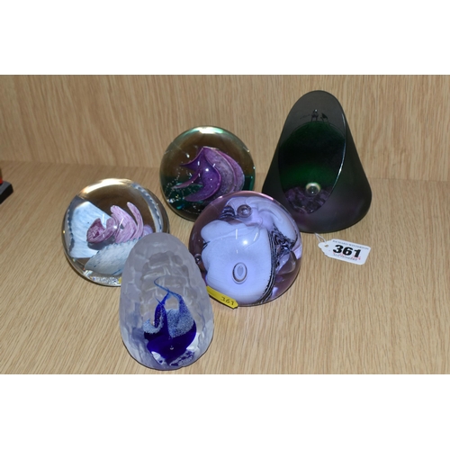 361 - A COLLECTION OF FIVE LIMITED EDITION CAITHNESS GLASS PAPERWEIGHTS, comprising 'Snow trail', 'Vogue' ... 