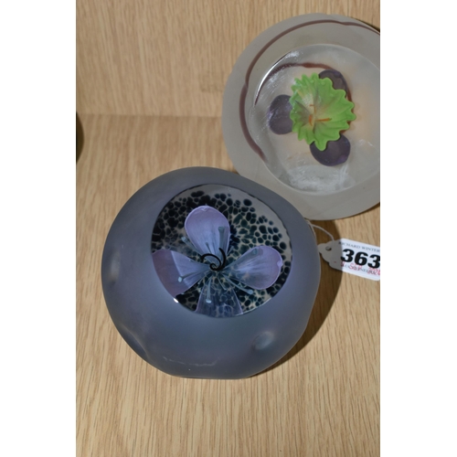 363 - TWO LARGE CAITHNESS GLASS PAPERWEIGHTS, comprising 'Grey Snapcat' and 'Lemon Trumpet', very faint ti... 