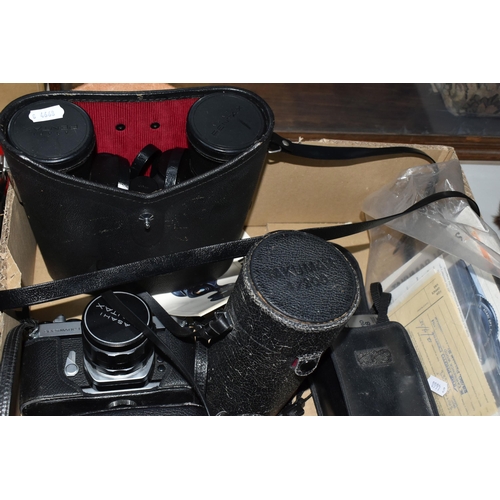 378 - A BOX OF VINATGE ASAHI PENTAX CAMERA AND LENSES ETC to include an Asahi Pentax Spotmatic F camera, a... 