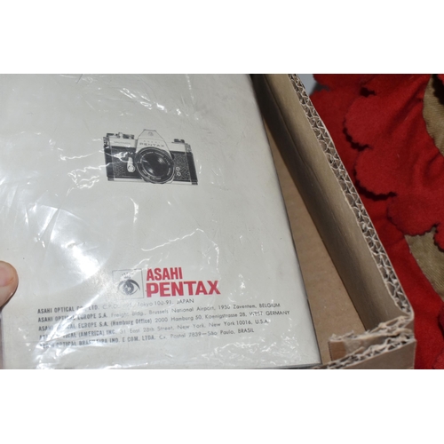 378 - A BOX OF VINATGE ASAHI PENTAX CAMERA AND LENSES ETC to include an Asahi Pentax Spotmatic F camera, a... 