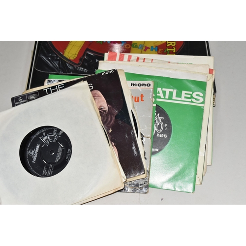 381 - A GROUP OF MOSTLY BEATLES 45 RPM SINGLES and LPS to include The Beatles White Album No. 0557801 impr... 