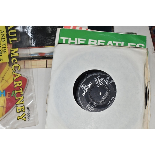 381 - A GROUP OF MOSTLY BEATLES 45 RPM SINGLES and LPS to include The Beatles White Album No. 0557801 impr... 