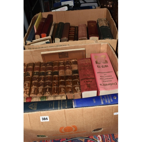 384 - Two Boxes of Books and Maps containing over thirty-five book titles, many leather bound, dating from... 