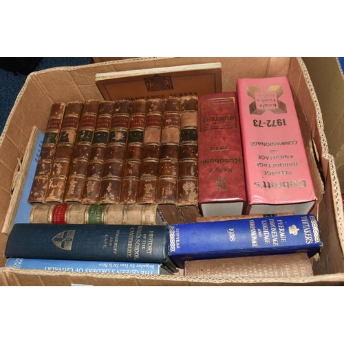 384 - Two Boxes of Books and Maps containing over thirty-five book titles, many leather bound, dating from... 