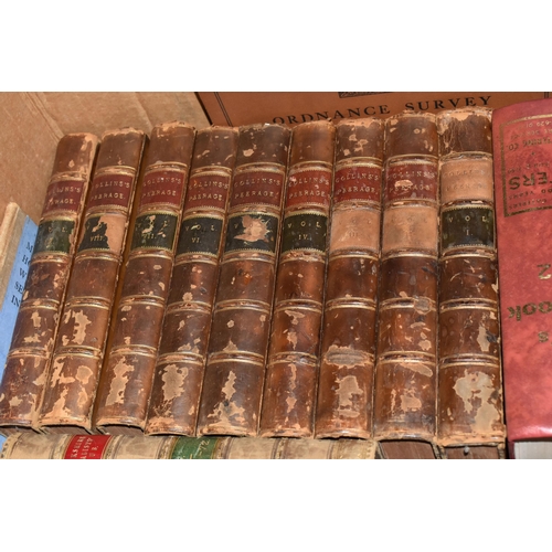 384 - Two Boxes of Books and Maps containing over thirty-five book titles, many leather bound, dating from... 