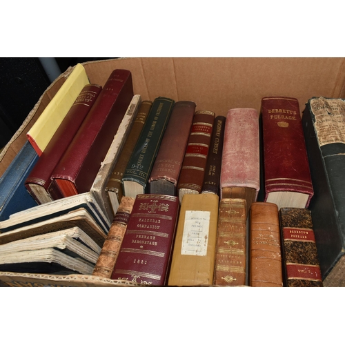 384 - Two Boxes of Books and Maps containing over thirty-five book titles, many leather bound, dating from... 