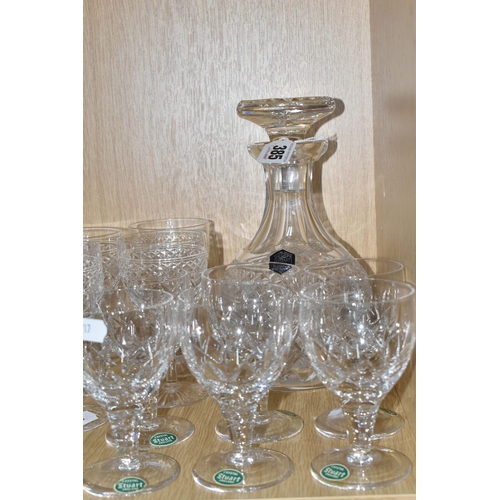 385 - A COLLECTION OF STUART CRYSTAL, mostly Glencoe pattern, comprising a carafe, four goblets, seven win... 