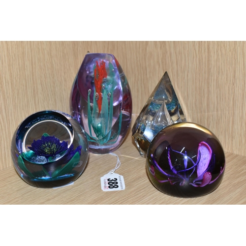 388 - FOUR CAITHNESS GLASS PAPERWEIGHTS, comprising limited editions 'Space Hibiscus' numbered 201/350, 'P... 