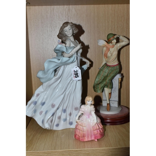 395 - THREE LLADRO AND ROYAL DOULTON FIGURINES, comprising Lladro 'Summer Serenade' model no 6193, sculpte... 