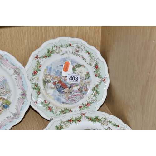 403 - TEN ROYAL DOULTON 'BRAMBLY HEDGE' PLATES, comprising 'Midwinter' plates series: The Snow Ball, The D... 