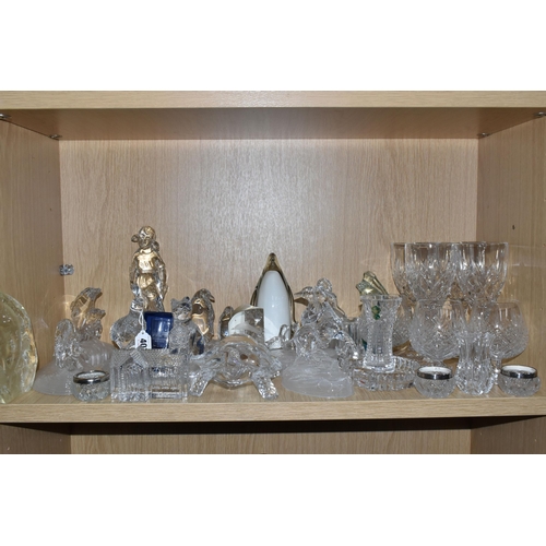 407 - A COLLECTION OF GLASS GLASSWARE, comprising a Cristal D'Arques 'Red Grouse' (chipped beak and tail),... 