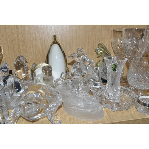 407 - A COLLECTION OF GLASS GLASSWARE, comprising a Cristal D'Arques 'Red Grouse' (chipped beak and tail),... 