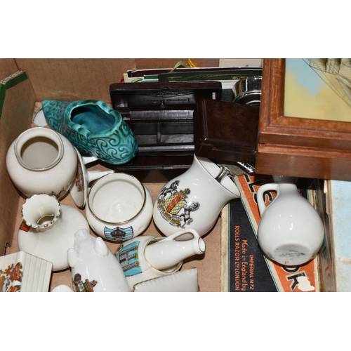 422 - ONE BOX OF ASSORTED ORNAMENTAL ITEMS to include a quantity of crested ware from various manufacturer... 