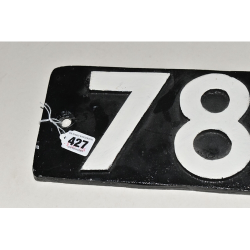 427 - A REPRODUCTION LOCOMOTIVE SMOKEBOX DOOR NUMBERPLATE, cast aluminium plate showing No.7824 from the B... 