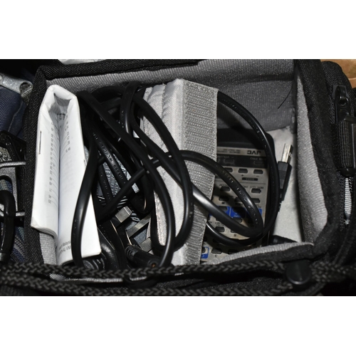 433 - A BOX OF CAMERAS AND ACCESSORIES to include a Sony a330 camera fitted with a Jessop 62mm circular po... 