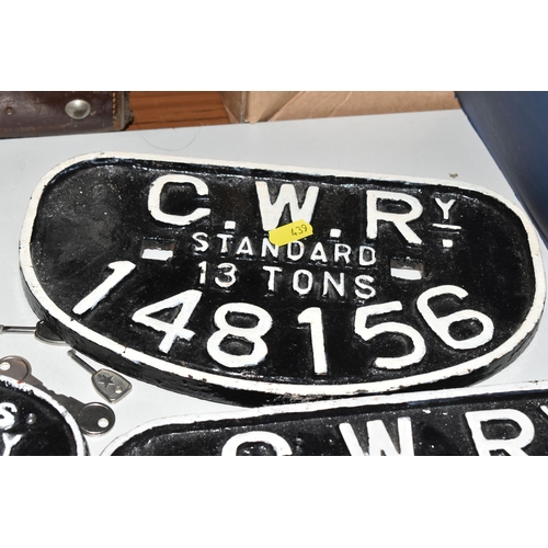 439 - A COLLECTION OF MAINLY G.W.R. WAGON PLATES, assorted styles, one of the D type plates has had metal ... 