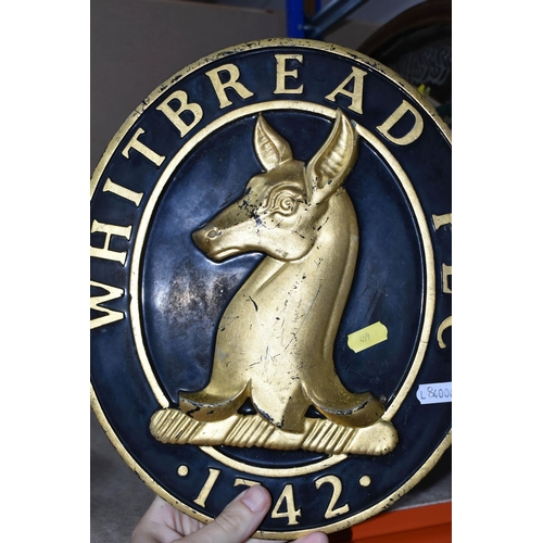 459 - A GROUP OF PUB SIGNS, to include a framed Bass mirror, (considerable damage to the frame but the mir... 