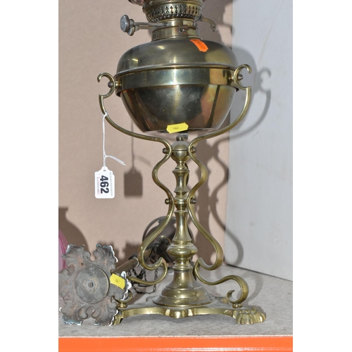 462 - ANTIQUE BRASS DUPLEX OIL LAMP AND CEILING LIGHT, Duplex Evere No.3 Everd & Co. brass oil lamp with c... 