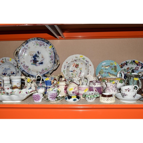 465 - A QUANTITY OF CERAMIC JUGS, PLATES, TEACUPS AND SAUCERS ETC. mostly 19th century, to include William... 