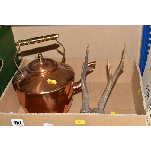 467 - ONE BOX AND LOOSE MISCELLANEOUS ITEMS, to include a WMF metal candle holder decorated with ladies da... 