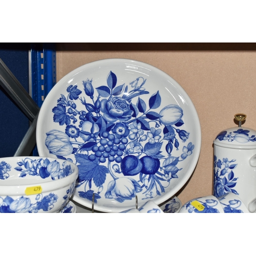 479 - A QUANTITY OF PORTMEIRION HARVEST BLUE TABLE WARE comprising a covered tureen, two large serving bow... 