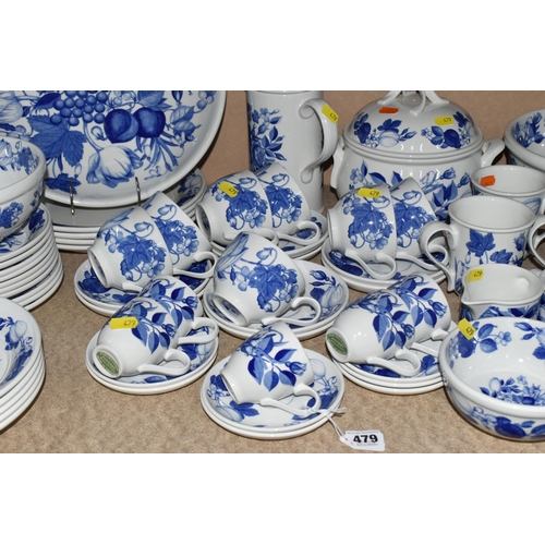 479 - A QUANTITY OF PORTMEIRION HARVEST BLUE TABLE WARE comprising a covered tureen, two large serving bow... 