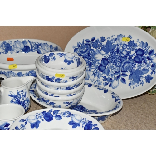 479 - A QUANTITY OF PORTMEIRION HARVEST BLUE TABLE WARE comprising a covered tureen, two large serving bow... 