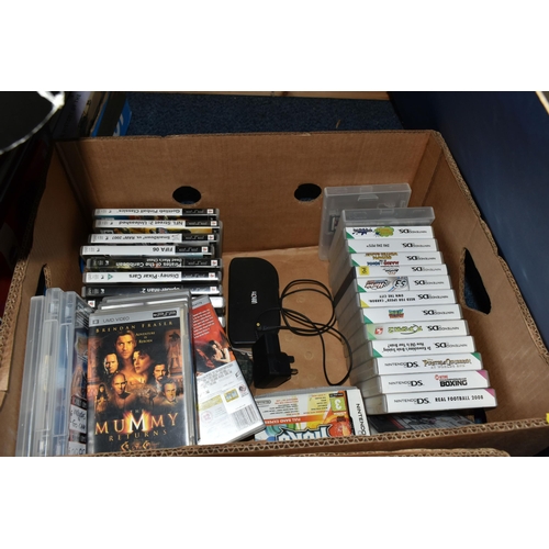 484 - TWO BOXES OF CONSOLES AND GAMES comprising three PlayStation One, a PSone, a Sega Mega Drive II, a P... 