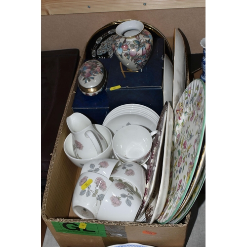 491 - THREE BOXES AND LOOSE MISCELLANEOUS ITEMS, to include a box of mixed metals with copper bed pan, cop... 