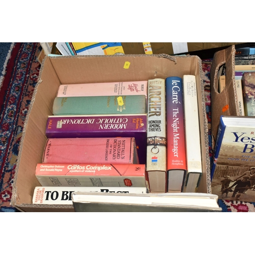 494 - FIVE BOXES OF BOOKS, subjects to include gardening, fiction, autobiographies, children's stories, an... 