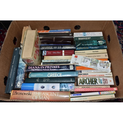 494 - FIVE BOXES OF BOOKS, subjects to include gardening, fiction, autobiographies, children's stories, an... 