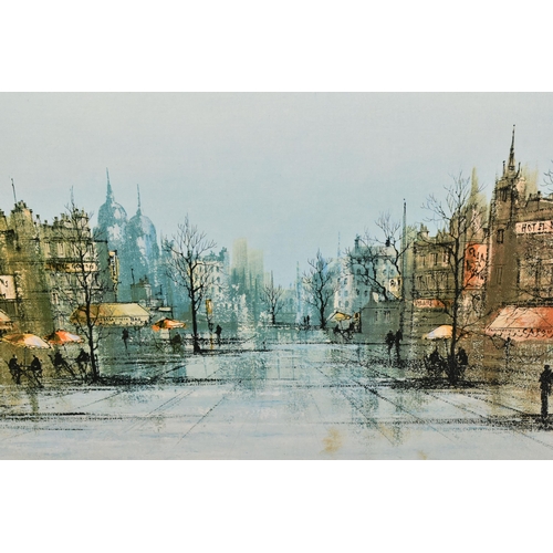 499 - RON FOLLAND (BRITISH 1932-1999)  'AUTUMN BOULEVARD', a vintage print depicting a Parisian street sce... 