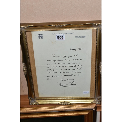 505 - MARGARET THATCHER - A HANDWRITTEN LETTER, a letter written in response to a letter sent to her congr... 