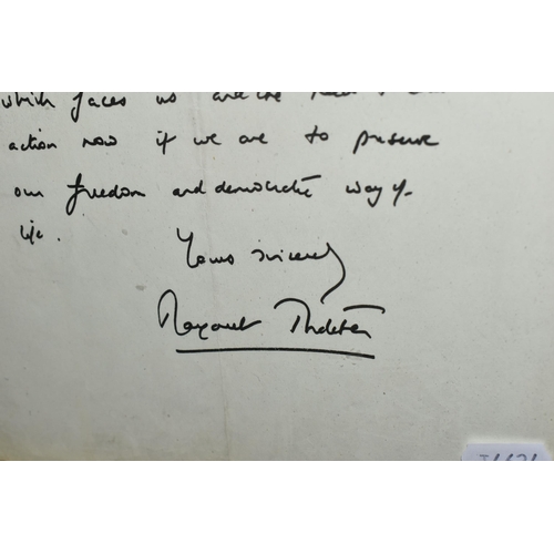 505 - MARGARET THATCHER - A HANDWRITTEN LETTER, a letter written in response to a letter sent to her congr... 