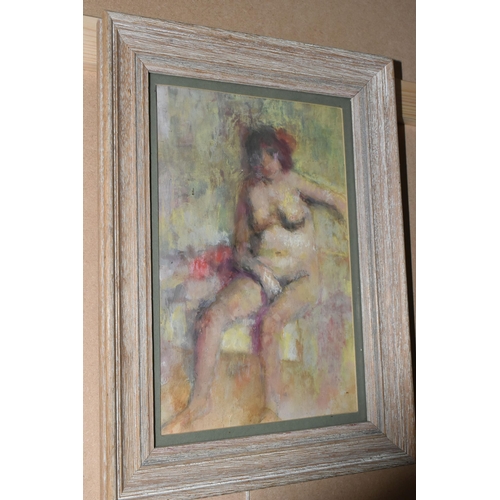 506 - ALEX KOOLMAN (BRITISH 1907-1998) A SEATED NUDE FEMALE FIGURE STUDY, unsigned, attributed verso, oil ... 