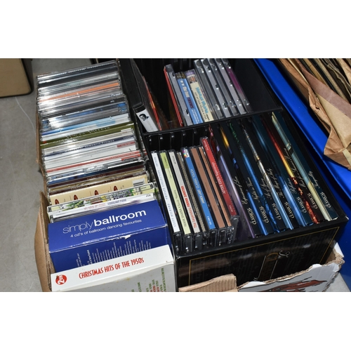 511 - THREE BOXES AND A LOOSE CASE OF LPs AND CDs, comprising a large quantity of classical, easy listenin... 