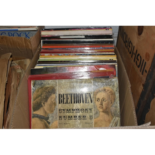 525 - THREE BOXES AND LOOSE MOSTLY MUSICAL, CLASSICAL AND SOUNDTRACK LPS to include approximately two hund... 