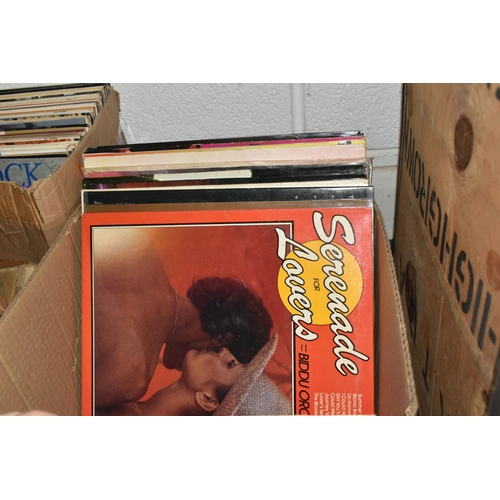 525 - THREE BOXES AND LOOSE MOSTLY MUSICAL, CLASSICAL AND SOUNDTRACK LPS to include approximately two hund... 