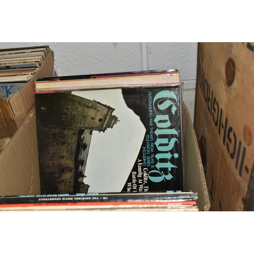 525 - THREE BOXES AND LOOSE MOSTLY MUSICAL, CLASSICAL AND SOUNDTRACK LPS to include approximately two hund... 