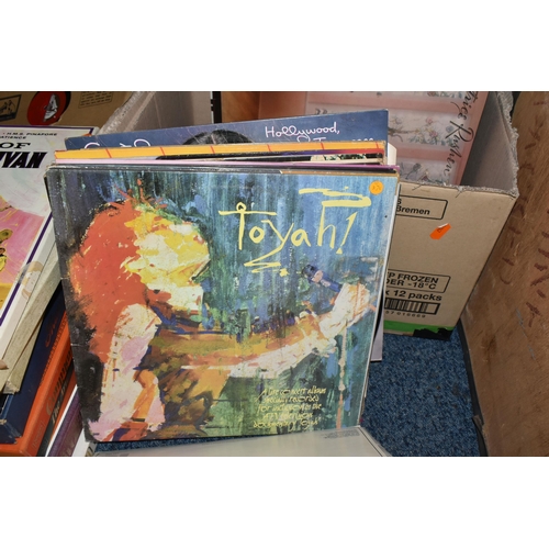 525 - THREE BOXES AND LOOSE MOSTLY MUSICAL, CLASSICAL AND SOUNDTRACK LPS to include approximately two hund... 