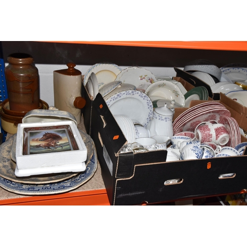 547 - SIX BOXES AND LOOSE CERAMICS, to include a Coalport 'Indian Tree Coral' pattern tea caddy, a Crown D... 