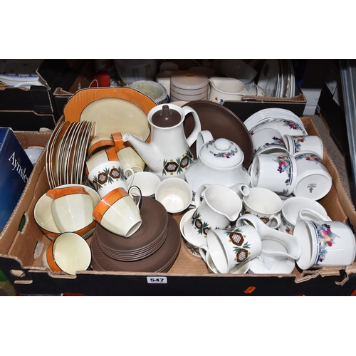 547 - SIX BOXES AND LOOSE CERAMICS, to include a Coalport 'Indian Tree Coral' pattern tea caddy, a Crown D... 