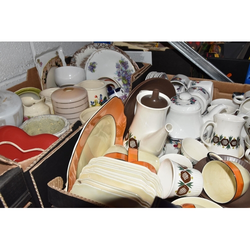 547 - SIX BOXES AND LOOSE CERAMICS, to include a Coalport 'Indian Tree Coral' pattern tea caddy, a Crown D... 