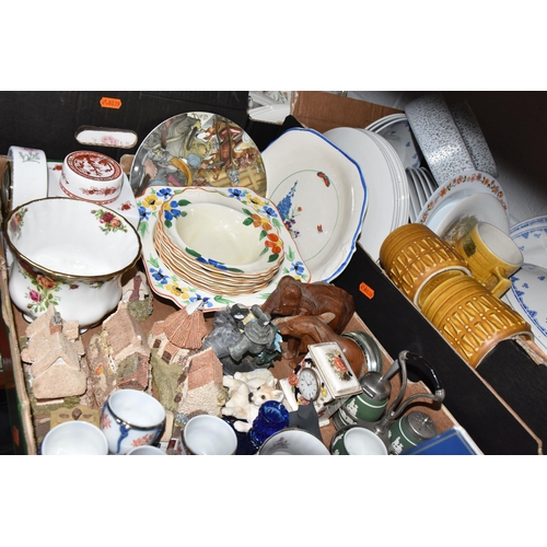 547 - SIX BOXES AND LOOSE CERAMICS, to include a Coalport 'Indian Tree Coral' pattern tea caddy, a Crown D... 