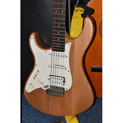 550 - TWO GUITARS, comprising a Yamaha 'Pacifica' electric guitar with natural maple finish, serial number... 