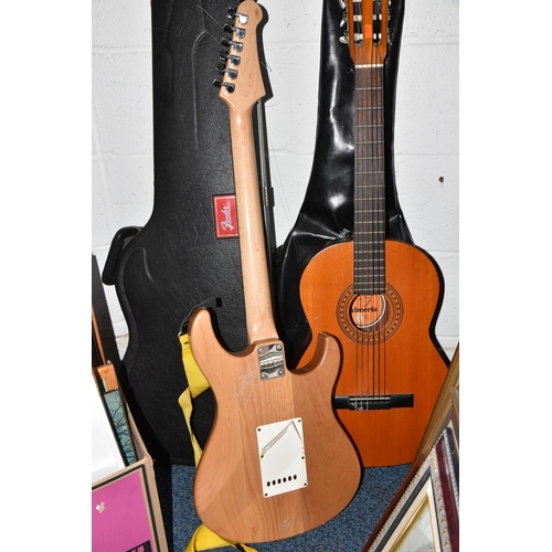 550 - TWO GUITARS, comprising a Yamaha 'Pacifica' electric guitar with natural maple finish, serial number... 