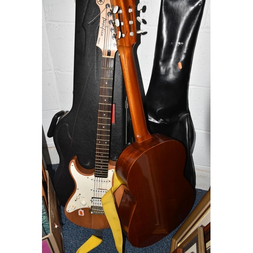 550 - TWO GUITARS, comprising a Yamaha 'Pacifica' electric guitar with natural maple finish, serial number... 