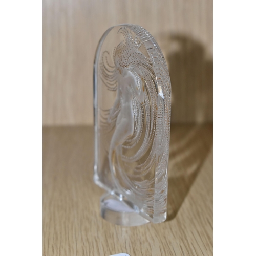 348 - A LALIQUE 'NAIADE' SEAL, a clear glass seal of a dancing figure relief moulded on the obverse, engra... 