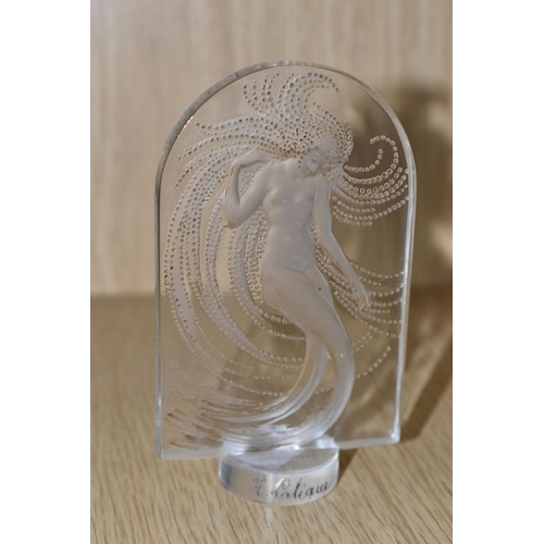 348 - A LALIQUE 'NAIADE' SEAL, a clear glass seal of a dancing figure relief moulded on the obverse, engra... 